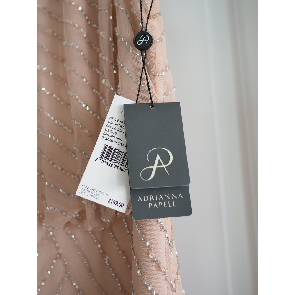 NEW Adrianna Papell Beaded Halter Blush Pink Gown Formal Dress 4 NEW Art Deco - Picture 8 of 16